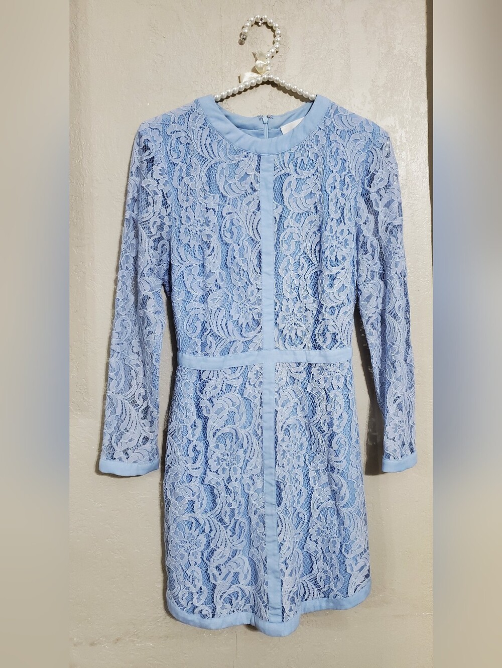 Adelyn Rae Pale Blue Lace Long-Sleeve Sheath Dress - Picture 3 of 9